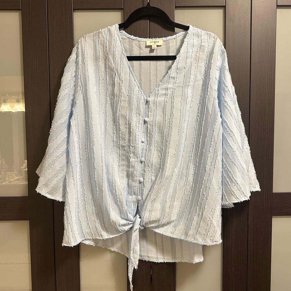 Umgee Light Blue Textured Button-Down Blouse